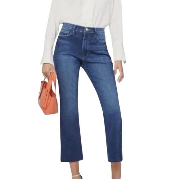 FRAME Sylvie Kick Boot Jeans Lakewood Womens Size 27 Relaxed, High Rise Raw Hem - Picture 1 of 9